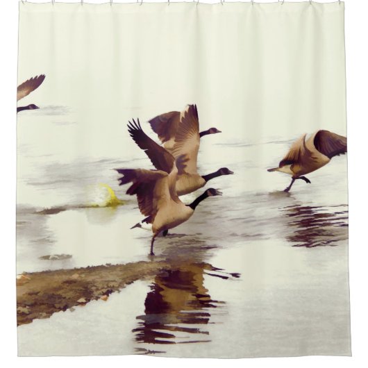 "Wild Goose Chase" — Rendende ganzen Douchegordijn (Voorkant)