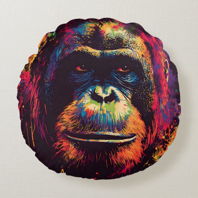 Wild Graffiti Urban Oerwoud Gorilla Rond Kussen (Voorkant)