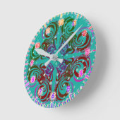 Wild Grapes Curvy Turquoise Green Retro Ronde Klok (Hoek)