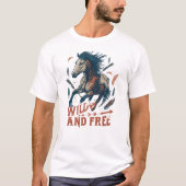 Wild & Gratis Mustang Cowboy Design T-shirt (Voorkant)
