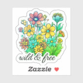 Wild & Gratis Retro Bloemen Waterdicht Sticker (Vel)