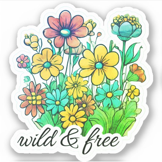 Wild & Gratis Retro Bloemen Waterdicht Sticker (Voorkant)