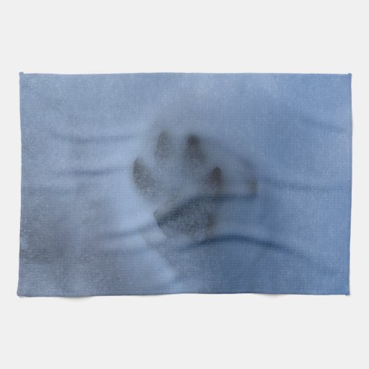 Wild Gray Wolf Paw Print in Winter Snow Theedoek (Horizontaal)