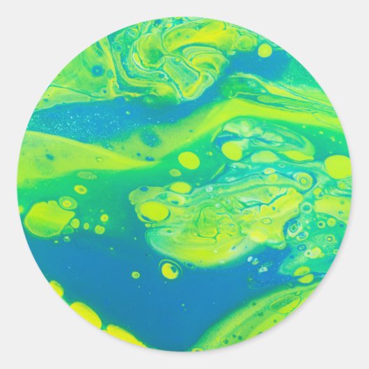 Wild Green Blue Flow Art Ronde Sticker (Voorkant)