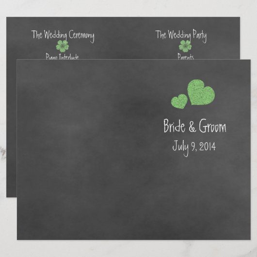 Wild Green Rozen Chalkboard Folded Wedding Program (Voorkant / Achterkant)