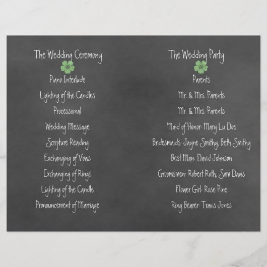 Wild Green Rozen Chalkboard Folded Wedding Program (Achterkant)