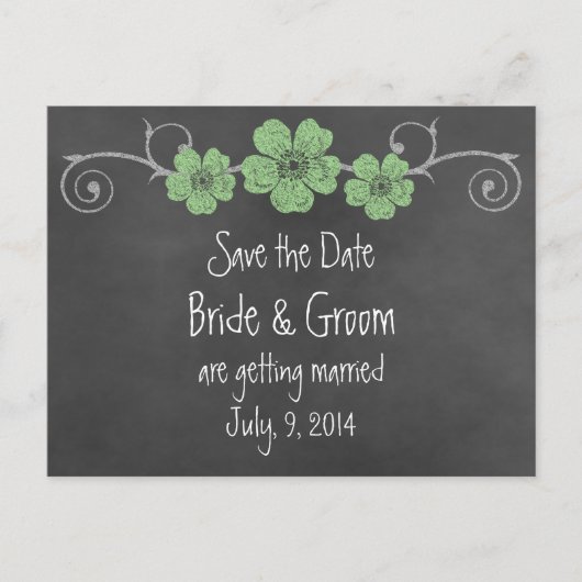 Wild Green Rozen Chalkboard Save the Date Briefkaa Aankondigingskaart (Voorkant)