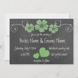Wild Green Rozen Chalkboard Wedding Invitation Kaart