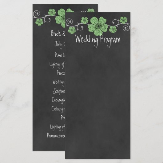 Wild Green Rozen Chalkboard Wedding Program Kaart (Voorkant / Achterkant)