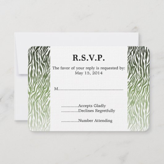 Wild Green Zebra Print Bruiloft RSVP (Voorkant)