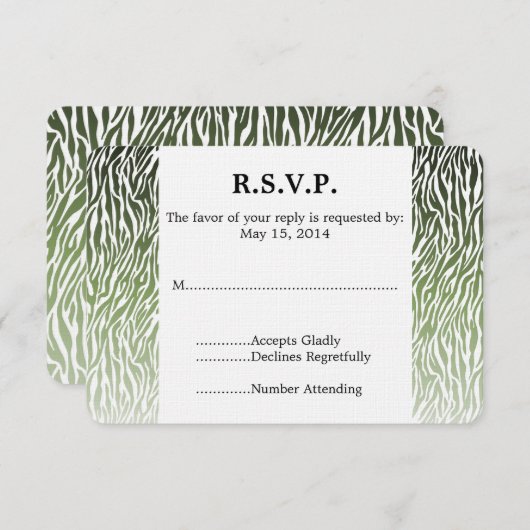 Wild Green Zebra Print Bruiloft RSVP (Voorkant / Achterkant)