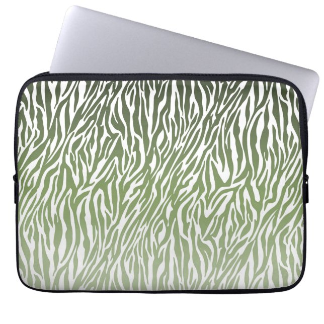 Wild Green Zebra Print Ombre Laptop Sleeve (Voorkant)