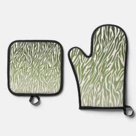 Wild Green Zebra Print Ombre Ovenwant & Pannenlap Set