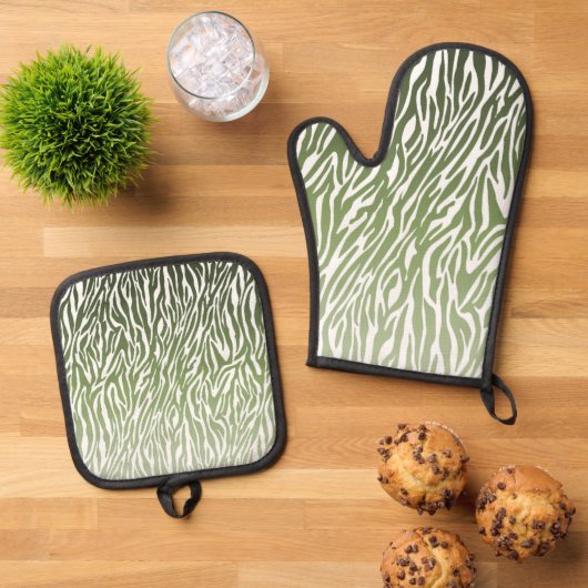 Wild Green Zebra Print Ombre Ovenwant & Pannenlap Set (Top down)