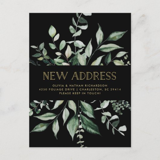 Wild Greenery Black | Verplaatsingsaankondiging Briefkaart (Voorkant)