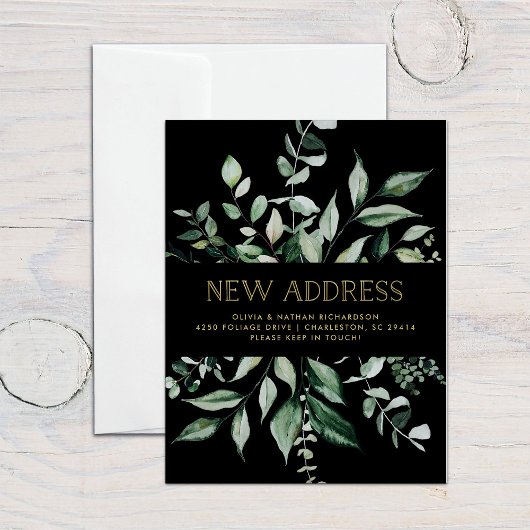 Wild Greenery Black | Verplaatsingsaankondiging Briefkaart