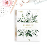 Wild Greenery | Elegant White Planner<br><div class="desc">Deze stijlvolle botanische 2023-planner is voorzien van een lijst overvloedige groene waterverf bladeren op een eenvoudige witte achtergrond met trendy,  elegante goudkleurige tekst en accenten.</div>