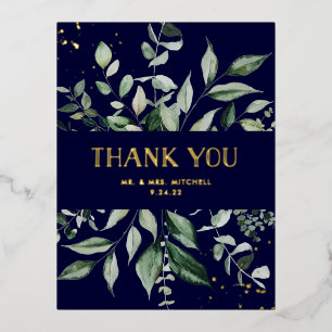Wild Greenery   Navy and Gold Hartelijk dank Folie Uitnodiging Briefkaart