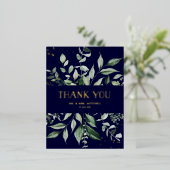 Wild Greenery | Navy and Gold Hartelijk dank Folie Uitnodiging Briefkaart (Staand Voorkant)
