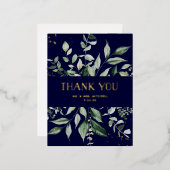 Wild Greenery | Navy and Gold Hartelijk dank Folie Uitnodiging Briefkaart (Voorkant / Achterkant)