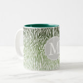 Wild Groene Zebra Print Ombre Monogram Tweekleurige Koffiemok (Voorkant links)