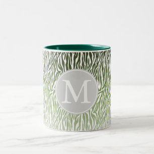 Wild Groene Zebra Print Ombre Monogram Tweekleurige Koffiemok