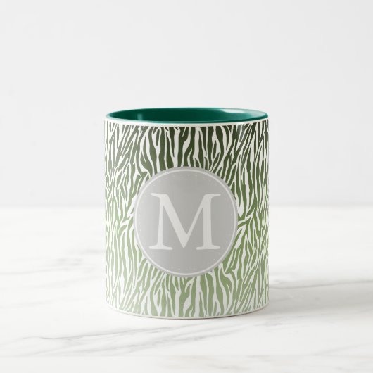 Wild Groene Zebra Print Ombre Monogram Tweekleurige Koffiemok (Center)
