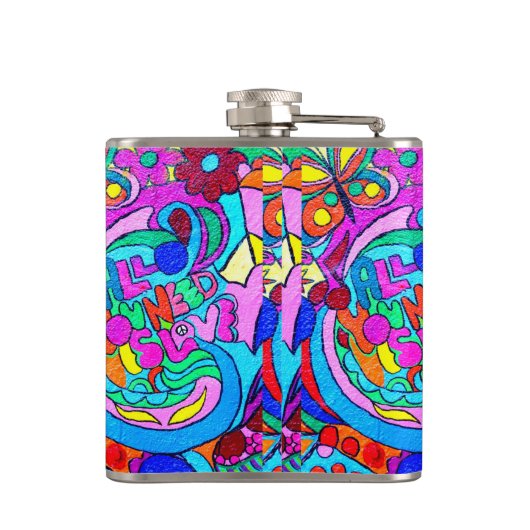 wild groovy kleuren vredelievende kolf heupfles (Achterkant)