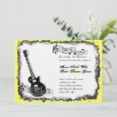 Wild Guitar Yellow Music Wedding Invitation Kaart (Staand voorkant)