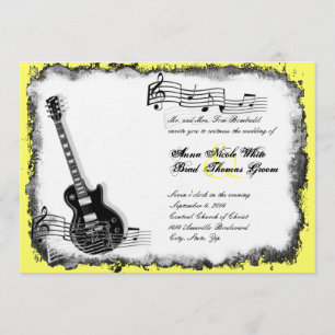 Wild Guitar Yellow Music Wedding Invitation Kaart