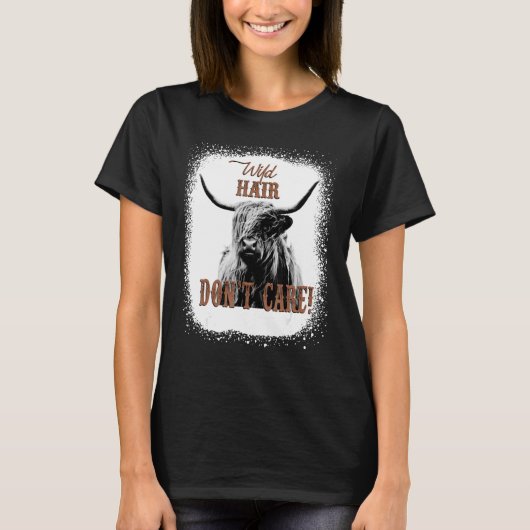 Wild Hair Don't Care Funny Cow Heifer Lover Bleach T-shirt (Voorkant)