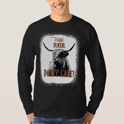 Wild Hair Don't Care Funny Cow Heifer Lover Bleach T-shirt (Voorkant)