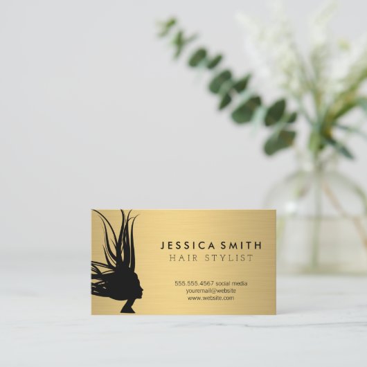 Wild Hair | Goudpenseel metaal Visitekaartje (Staand voorkant)