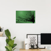 Wild Hair Lady Profile Silhouette - Black & Green Poster (Thuiskantoor)