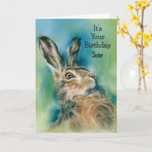 Wild Hare Exuberance Pastel Art Custom Birthday Kaart (Gele Bloem)