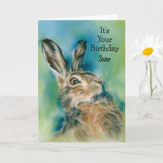 Wild Hare Exuberance Pastel Art Custom Birthday Kaart (Kleine Plant)