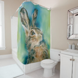Wild Hare Exuberance Pastel Art Douchegordijn