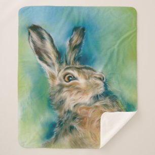 Wild Hare Exuberance Pastel Art Sherpa Deken