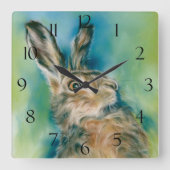 Wild Hare Exuberance Pastel Art Vierkante Klok (Voorkant)