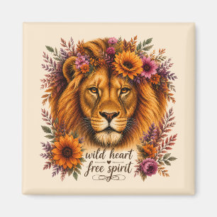 Wild Hart Vrije Geest Boho Bloem Leeuw Kunst Magneet