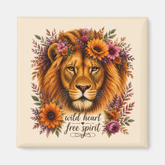 Wild Hart Vrije Geest Boho Bloem Leeuw Kunst Magneet