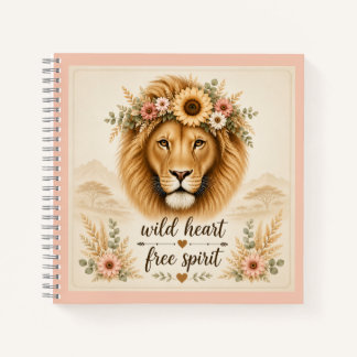 Wild Hart Vrije Geest Boho Bloem Leeuw Kunst Notitieboek