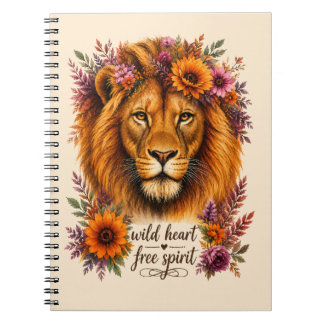 Wild Hart Vrije Geest Boho Bloem Leeuw Kunst Notitieboek