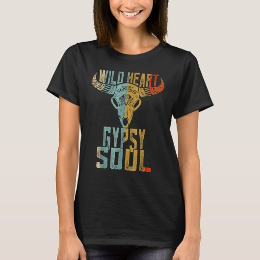 Wild Heart Gypsy Boho Soul  Boho Koe Bull S T-shirt (Voorkant)