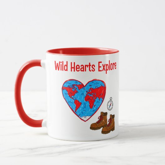 Wild Hearts Explore Kaart en Wandelschoenen Kunst Mok (Links)