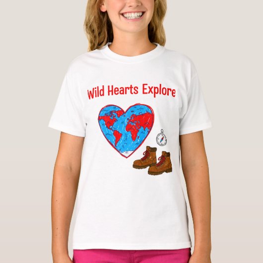 Wild Hearts Explore Map and Hiking Boots Art T-shirt (Voorkant)
