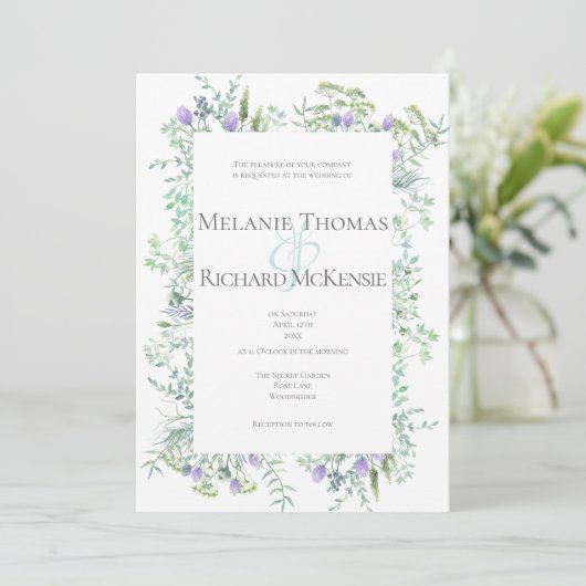 Wild Herbs Spring Green Wedding Invitation Kaart (Staand voorkant)