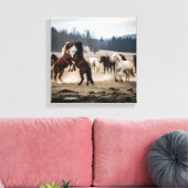 Wild Herd in Motion – Playful Horses in Meadow Canvas Afdruk (Insitu (Woonkamer))