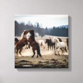 Wild Herd in Motion – Playful Horses in Meadow Canvas Afdruk (Voorkant)