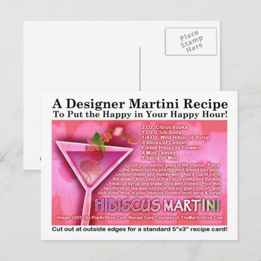 Wild Hibiscus Martini Recept Briefkaart (Voorkant / Achterkant)